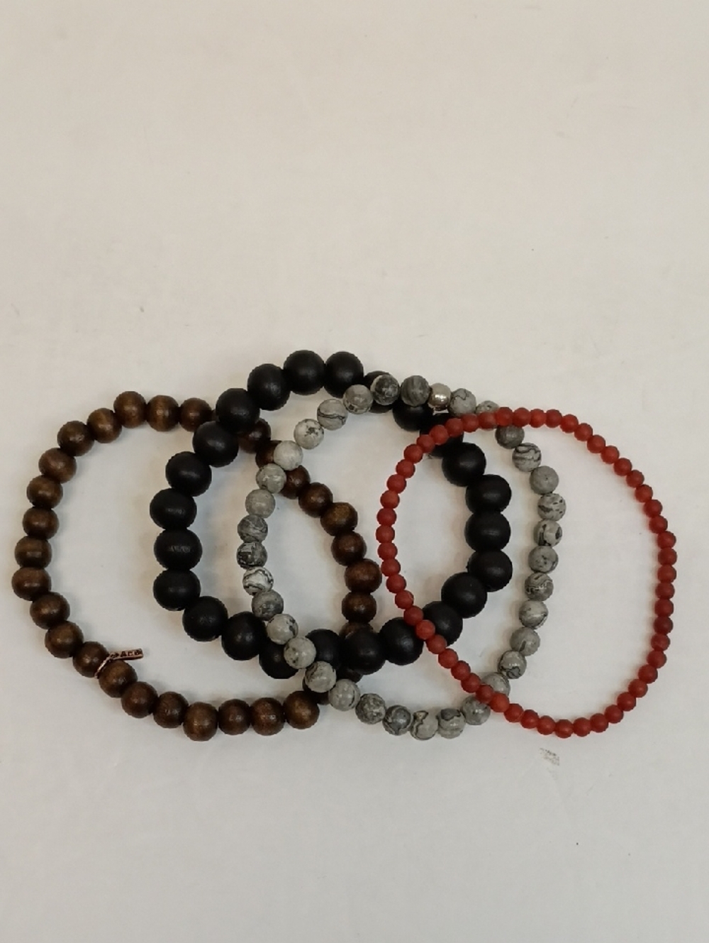 Beaded Bracelet Set Wood Stone Stretch Stack Minimal Boho 4 Piece